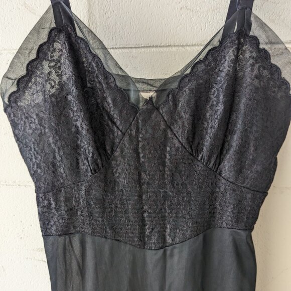Movie Star Black Nylon Full Slip Dress  Womens With Lace Detail Vintage - Picture 3 of 11